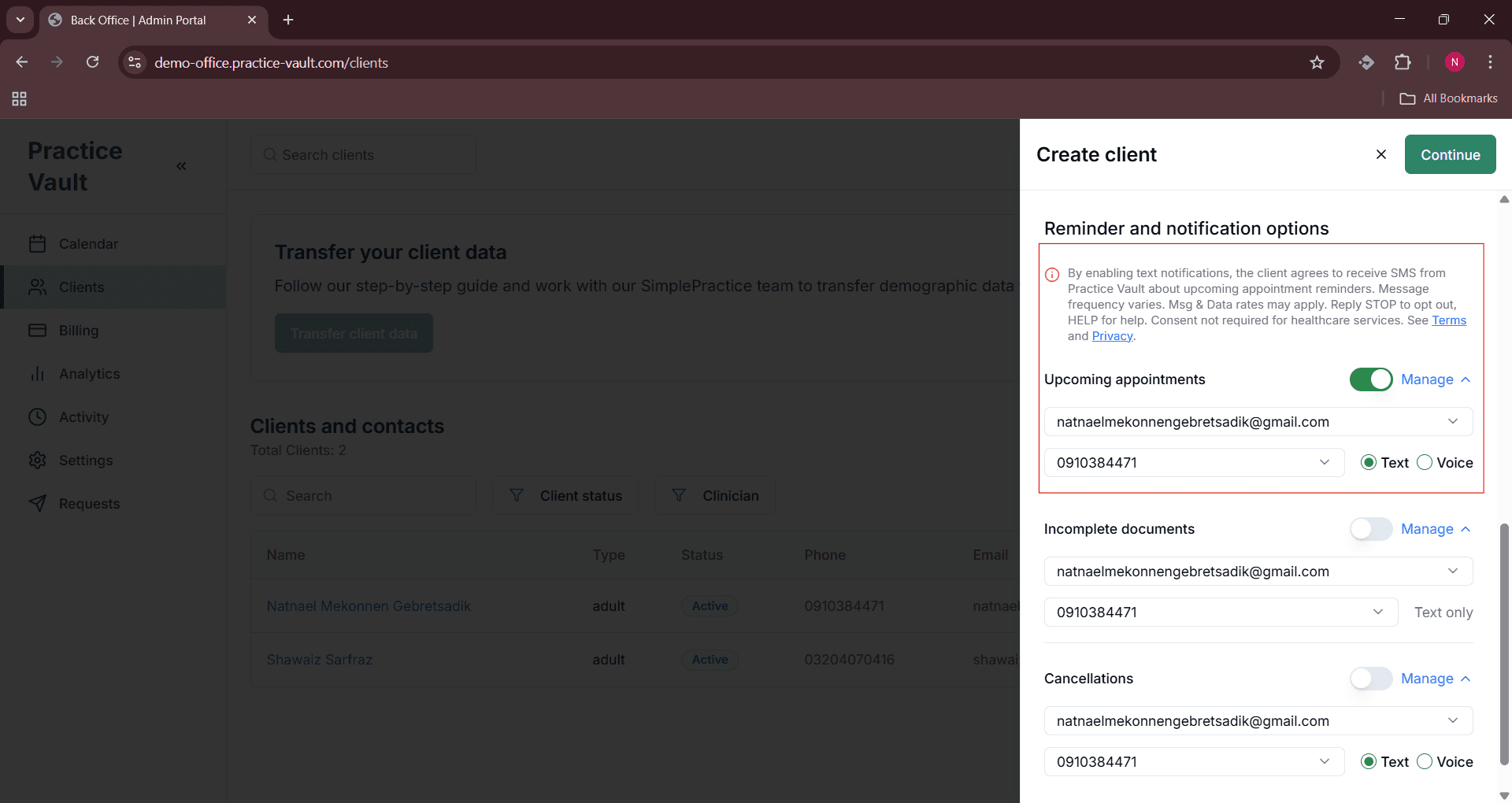 Back Office - Notification Preferences